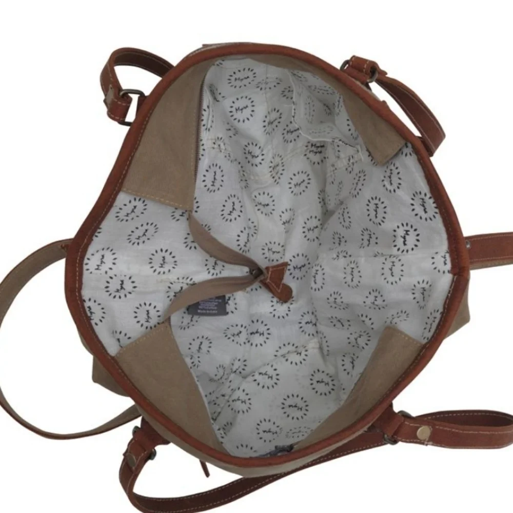 NWT Myra Bag Boho Leather & Canvas Tote Shoulder Bag - Picture 5 of 6